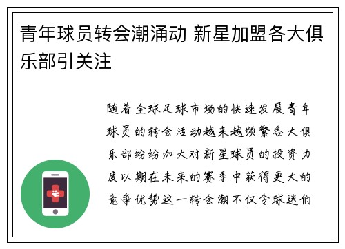 青年球员转会潮涌动 新星加盟各大俱乐部引关注 青年球员转会潮涌动 新星加盟各大俱乐部引关注